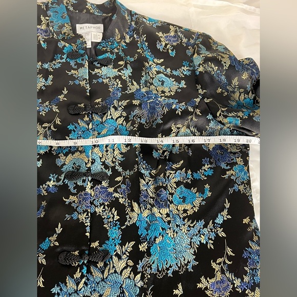 Metaphor Vintage Brocade Jacket Womens Size L Black Blue Asian Floral Pattern - Picture 7 of 10
